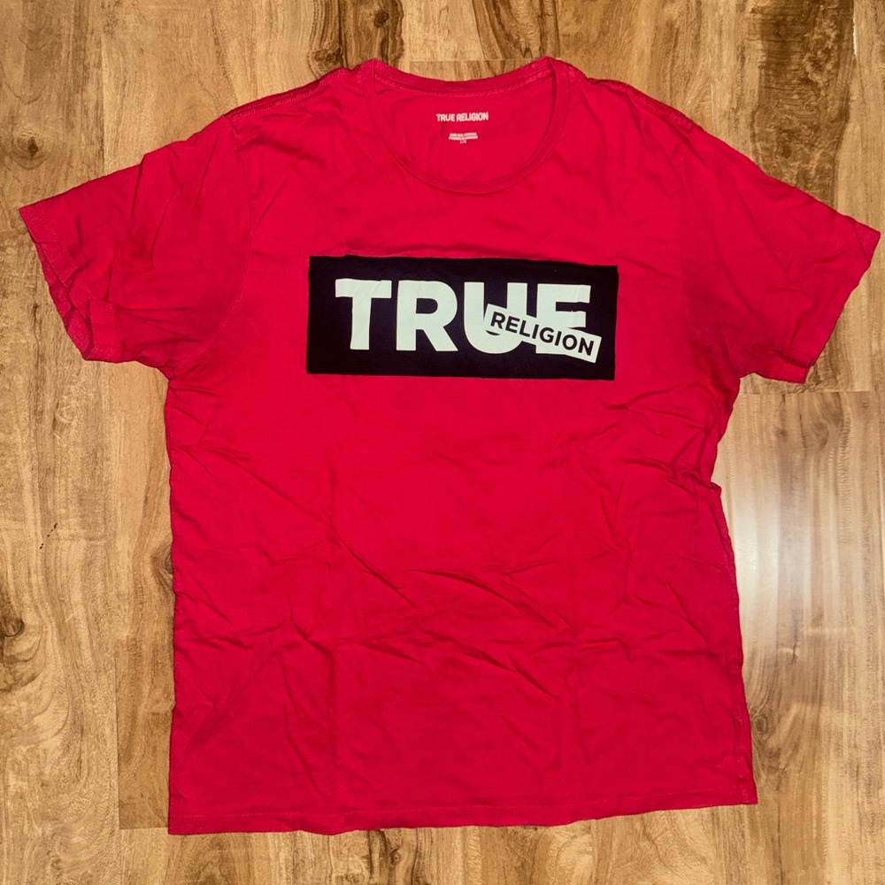 True Religion Red Graphic Logo Men's Cotton Crew Neck Short Sleeve T-Shirt